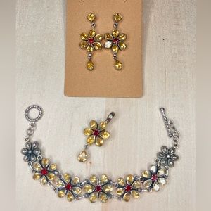 925 sterling silver Peridot Purple Amethyst Flower Panel Bracelet